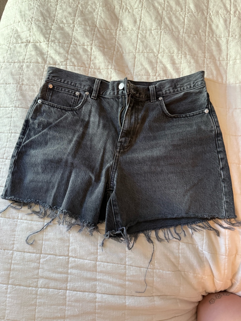 Black Relaxed Mid Length Denim Shorts